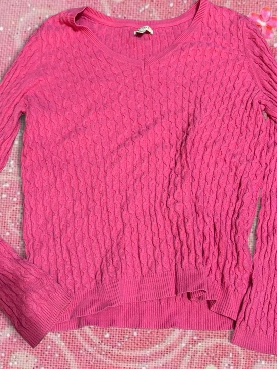 Sonoma Sweaters - Sonoma Bright Pink Cable-Knit V-Neck Sweater